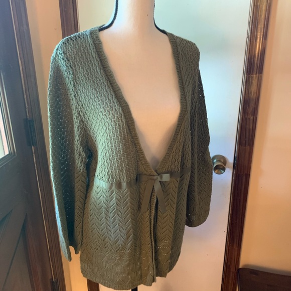 ALFRED DUNNER Cardigan Green Eyelet Sweater Large - Picture 13 of 14